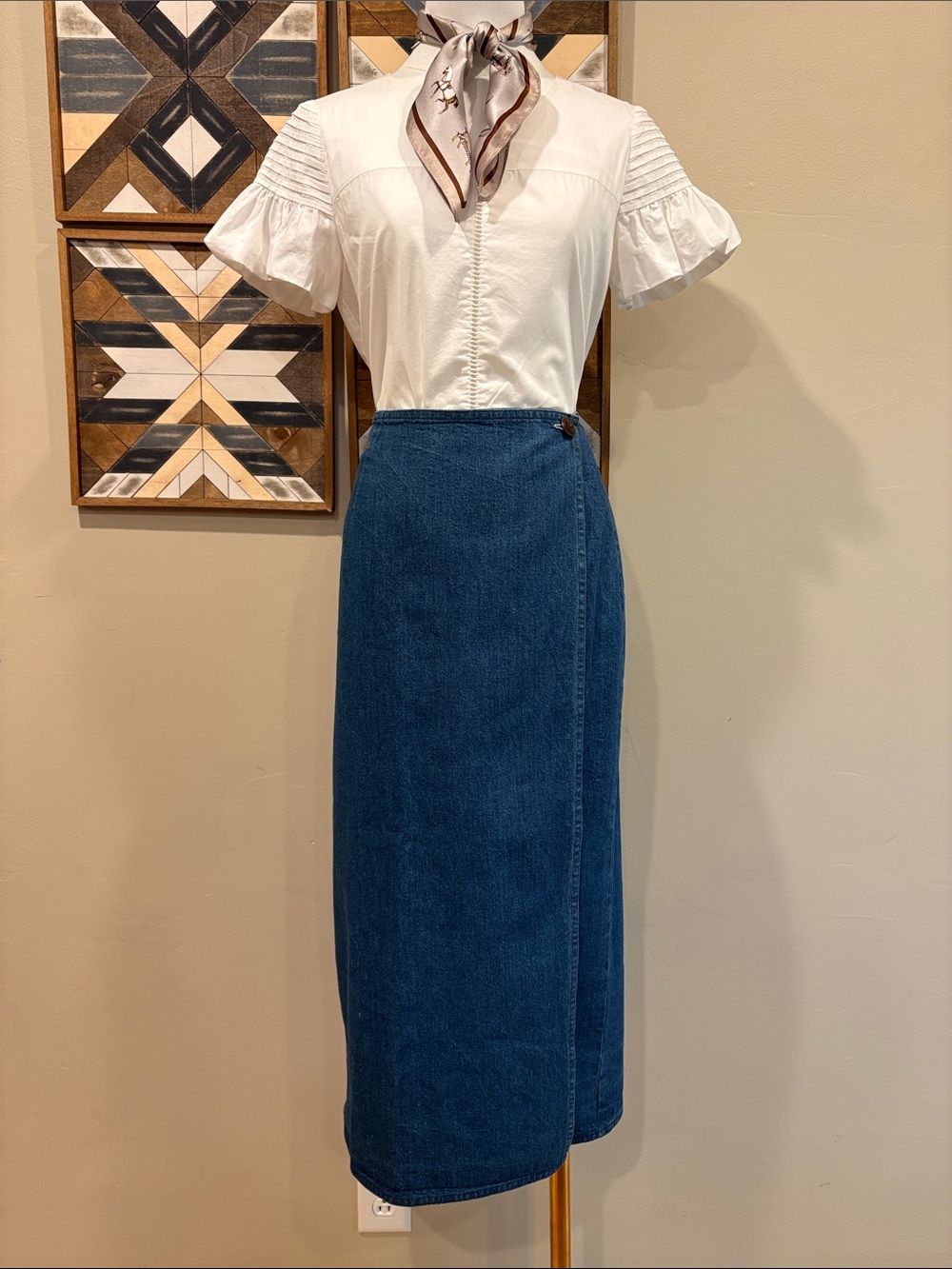Vintage Ralph Lauren Country Denim Blue Jean Midi Wrap Jean Skirt Medium / Large